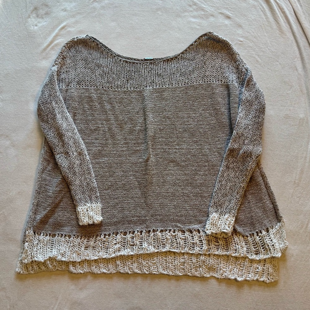 Free People Women’s Light Brown and Cream Knit Sweater - Size L/XL